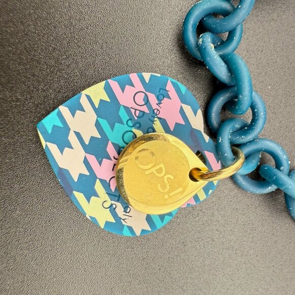 Ops! Objects Chain Bracelet Blue With Heart Houndstooth Pendant Toggle Closure I - Picture 2 of 7